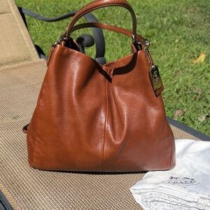 Coach Rich Brown Leather Shoulder Bag Y2K Handbag Purse Satchel Large Boho Hobo